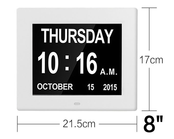 8 inch LED digital day clock for elderly,digital photo frame alarm