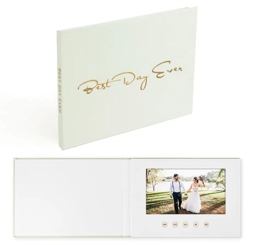 customized 7 inch/10 inch HD LCD wedding video book motion books with linen cover and FOIL print