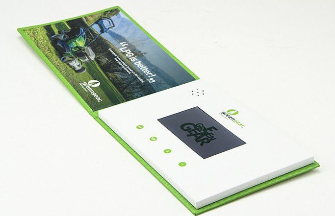 Custom LCD video mailer with LCD video screens that play a custom video content.