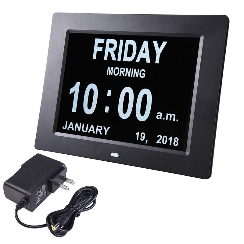 8" Digital Clock videoDisplay for Seniors,Dimmable Impaired Vision Digital Clock with USB Charger Port